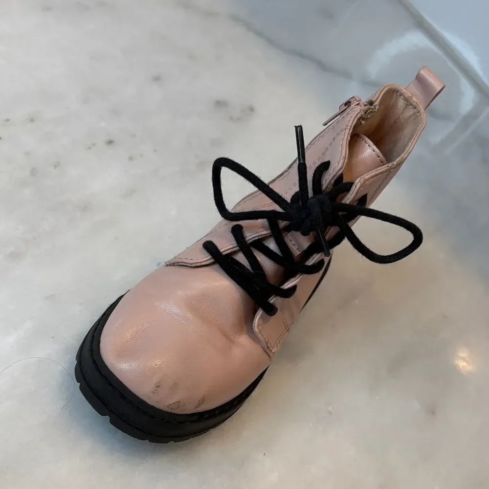 Zara Boots Shoes Pink Lace-Up Kids Combat Boots
